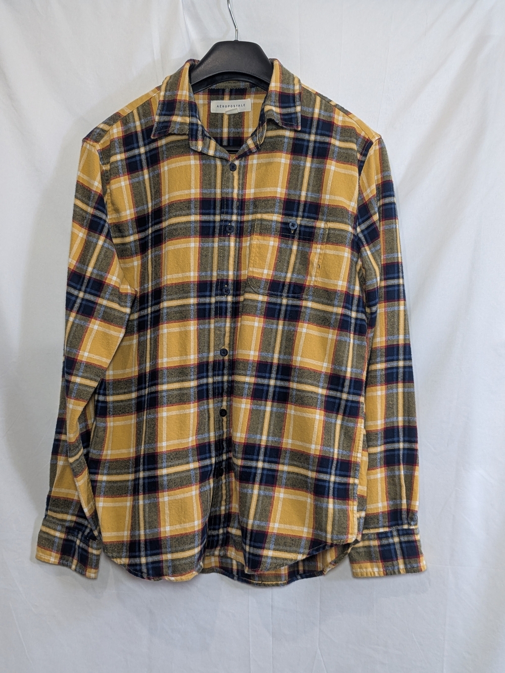 Aeropostale Women’s Plaid Flannel Shirt Size M Mustard Navy